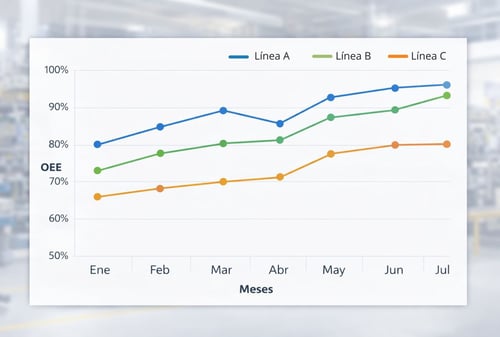 Comparativa de OEE por linea de produccion en planta