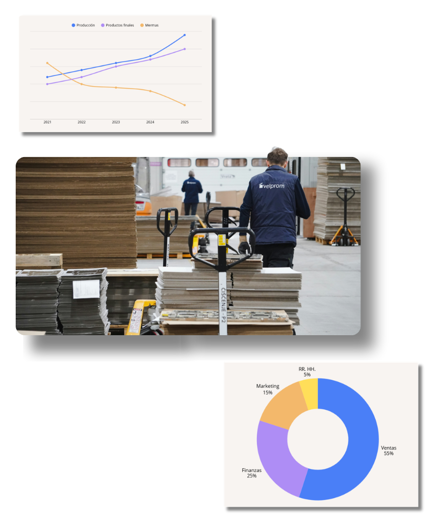 Operario en planta de fabricación de papel y cartón gestionando stock manualmente — problemas de trazabilidad y merma sin software MES y ERP industrial