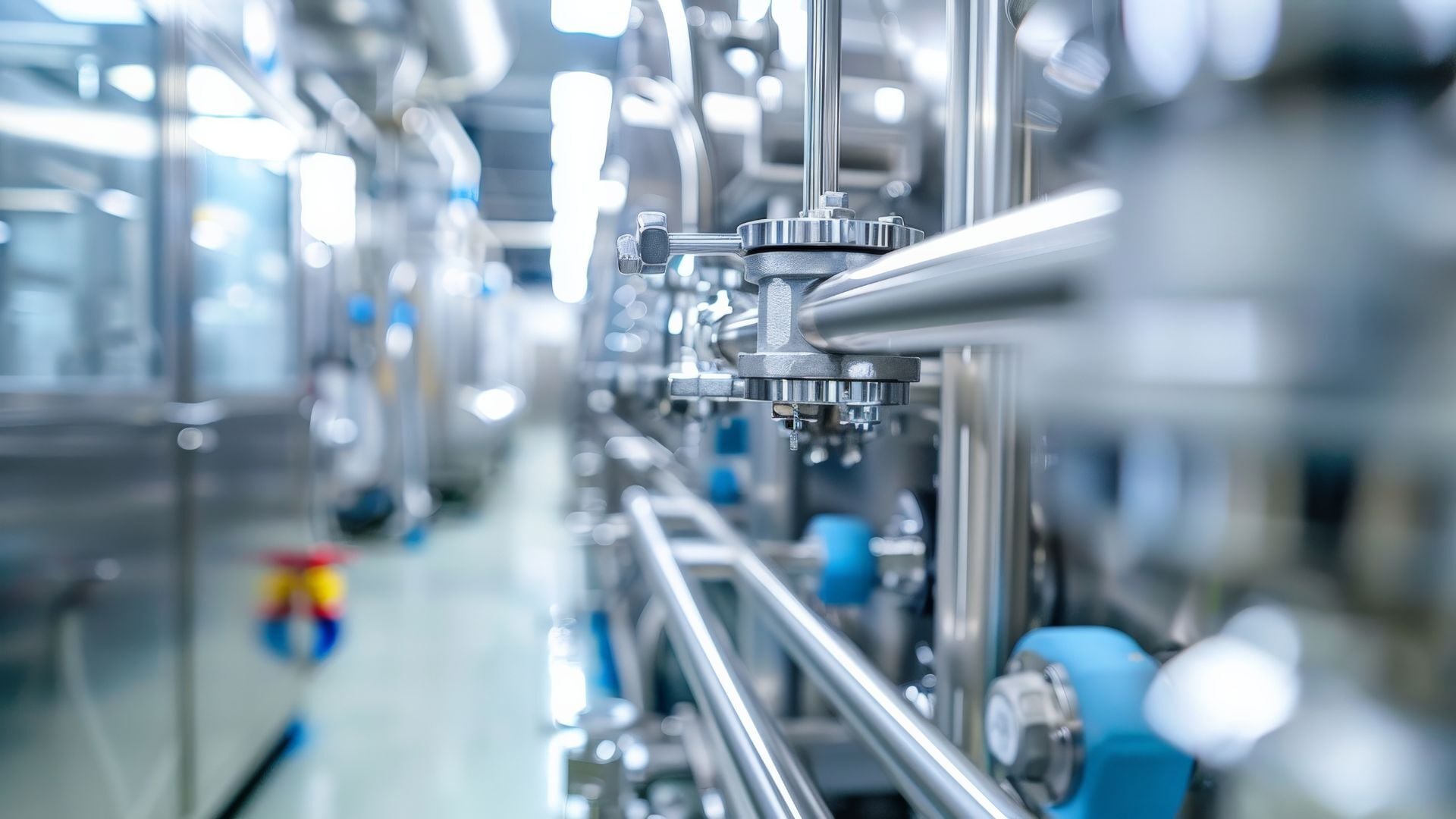 Equipamiento industrial de acero inoxidable con tuberías y válvulas, representativo del entorno de planta alimentaria y farmacéutica donde se aplica limpieza CIP entre cambios de producto.