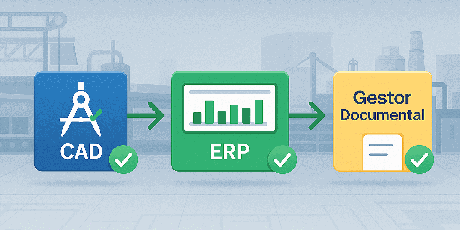 Flujo de integración CAD, ERP y gestor documental en la industria