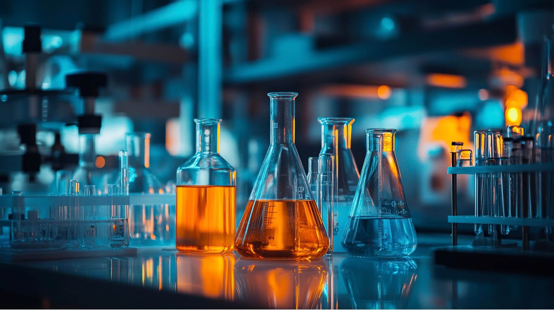 Chemical laboratory with solutions that symbolize the digitalization and key technologies of the chemical industry in 2026.
